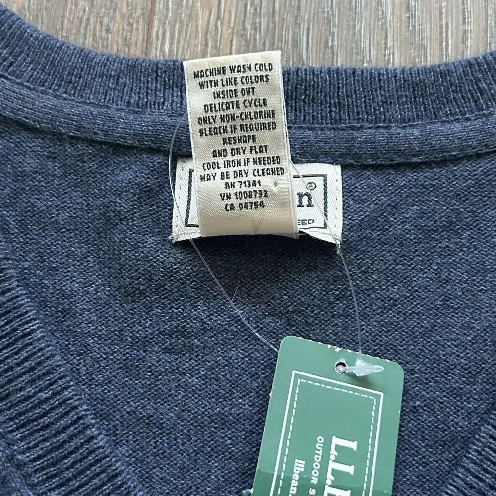 L.L. Bean Cotton Cashmere V-Neck Sweater Indigo Blue, Size XXL
